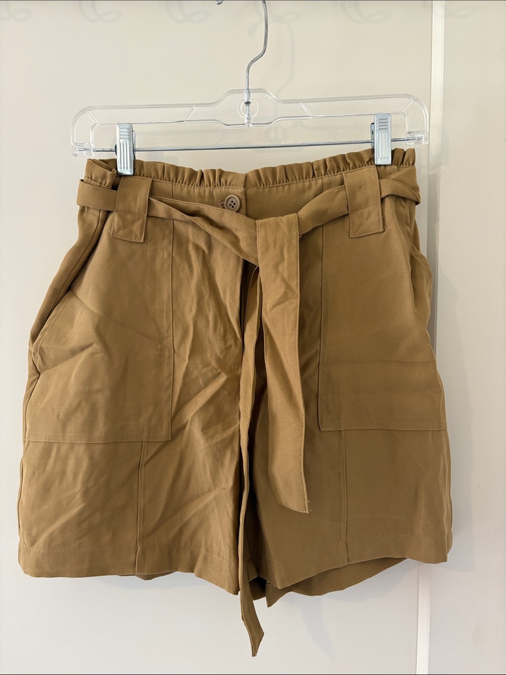 Nine West Camel Paperbag Tie-Belt Bermuda Shorts